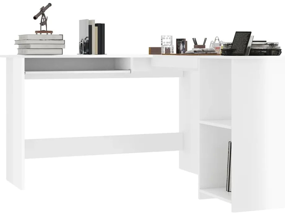 Secretária de canto forma L 120x140x75 cm contraplacado branco