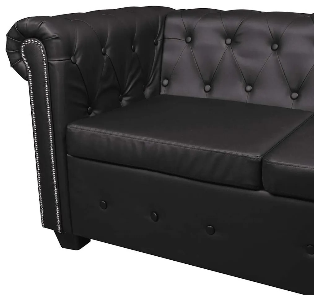 Sofá de canto Chesterfield 5 lugares couro artificial preto