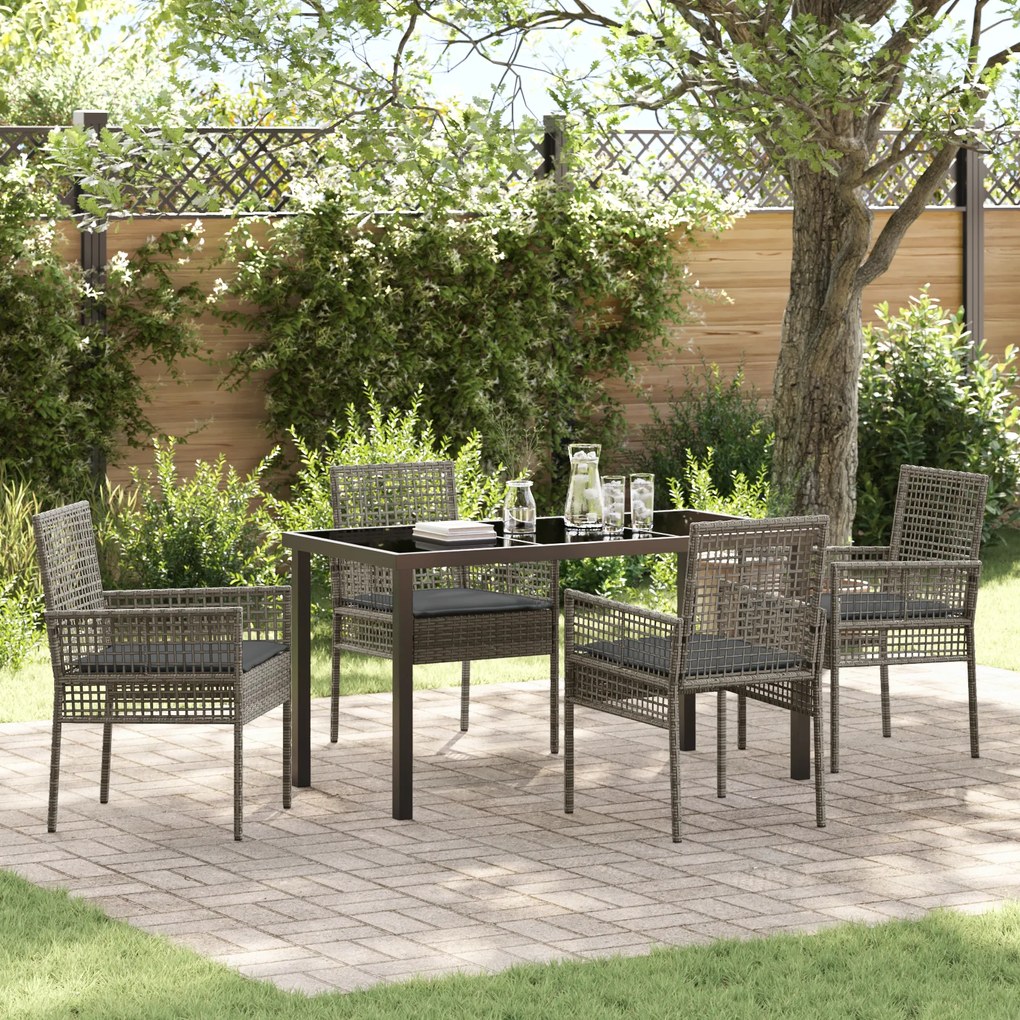 vidaXL Conjunto de Jantar para Jardim de 5 Peças com Almofadas Rattan Poliéster Cinza