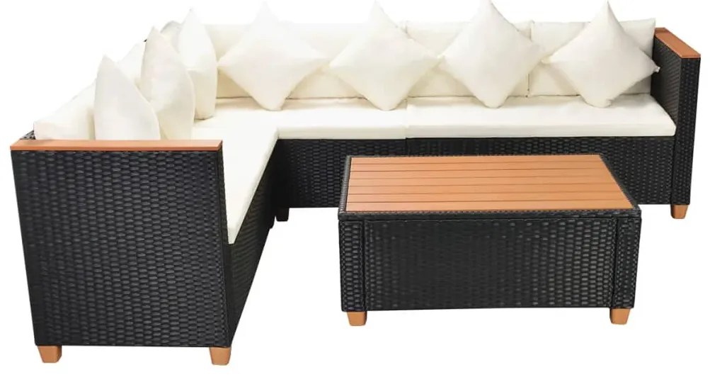 4 pcs conjunto lounge de jardim c/ almofadões vime PE preto