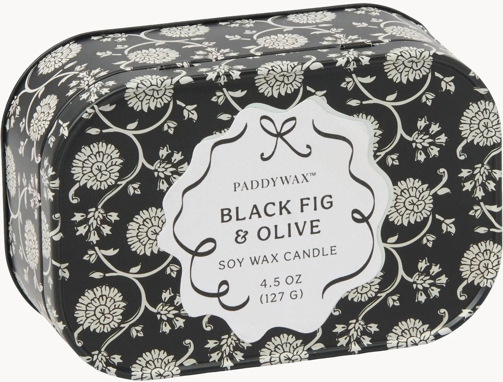 Vela perfumada com dois pavios em caixa metálica Cherie (figo preto e azeite)