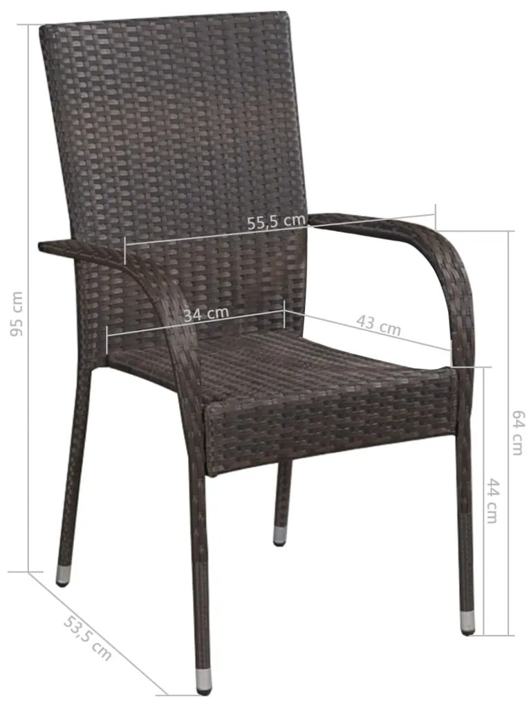 9 pcs conjunto de jantar para jardim vime PE castanho