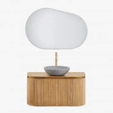 Conjunto De Móvel De Casa De Banho Suspenso Em Madeira De Manga Analis Madeira Natural & Cimento Cinzento Redondo Ø40 Cm Tarsis & Oval - Sklum