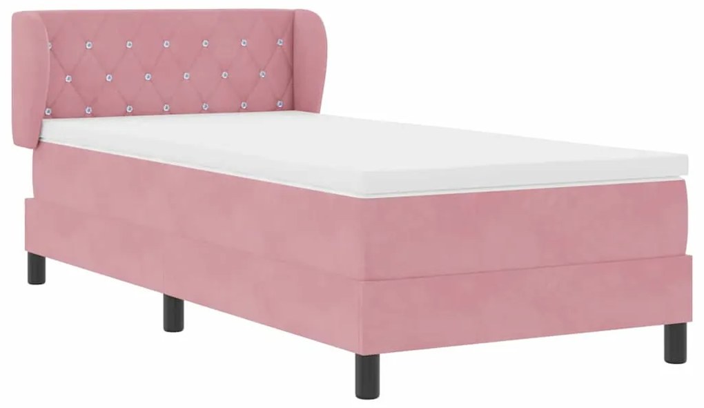 Cama Box Spring com Colchão Cor-de-Rosa 90x200 cm em Veludo