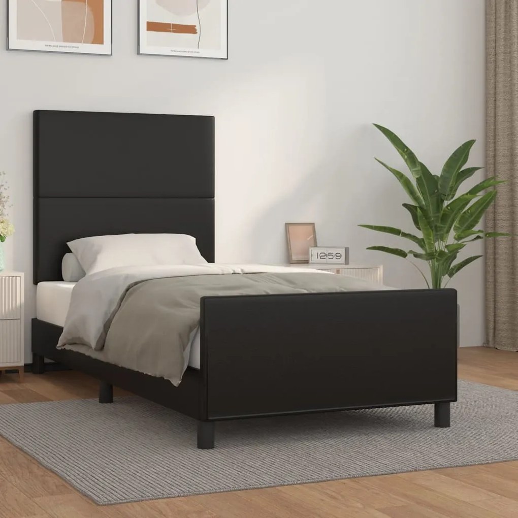 3125433 vidaXL Estrutura cama c/ cabeceira 100x200 cm couro artificial preto