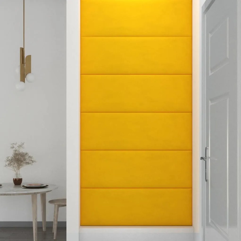 Painel de parede 12 pcs 90x30 cm veludo 3,24 m² amarelo