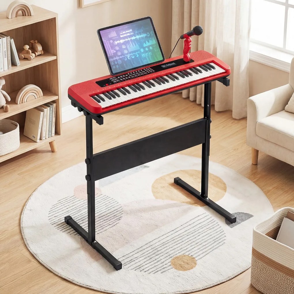 Teclado de piano de 61 teclas para crianças – Brinquedo musical, piano digital educativo com suporte ajustável, microfone e suporte para partituras ve