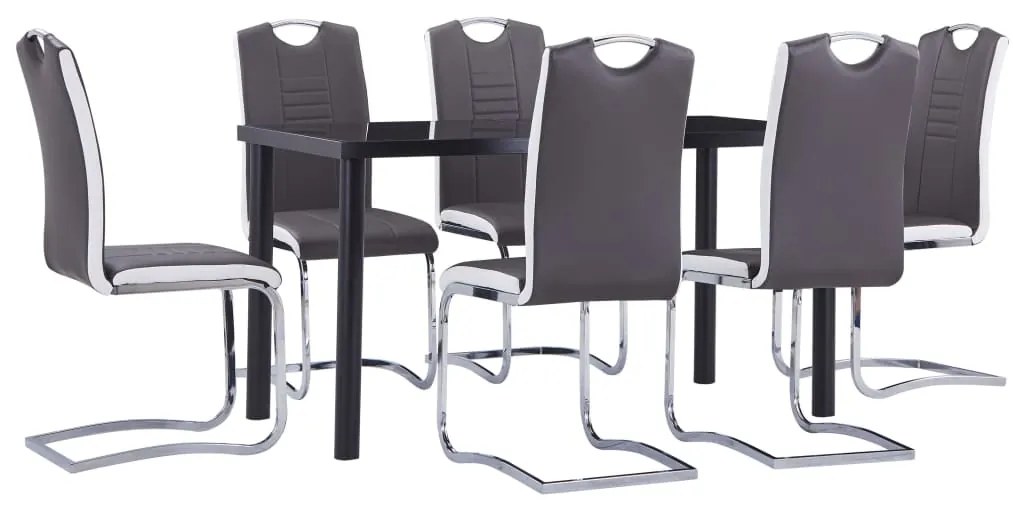 vidaXL 7 pcs conjunto de jantar couro artificial cinzento