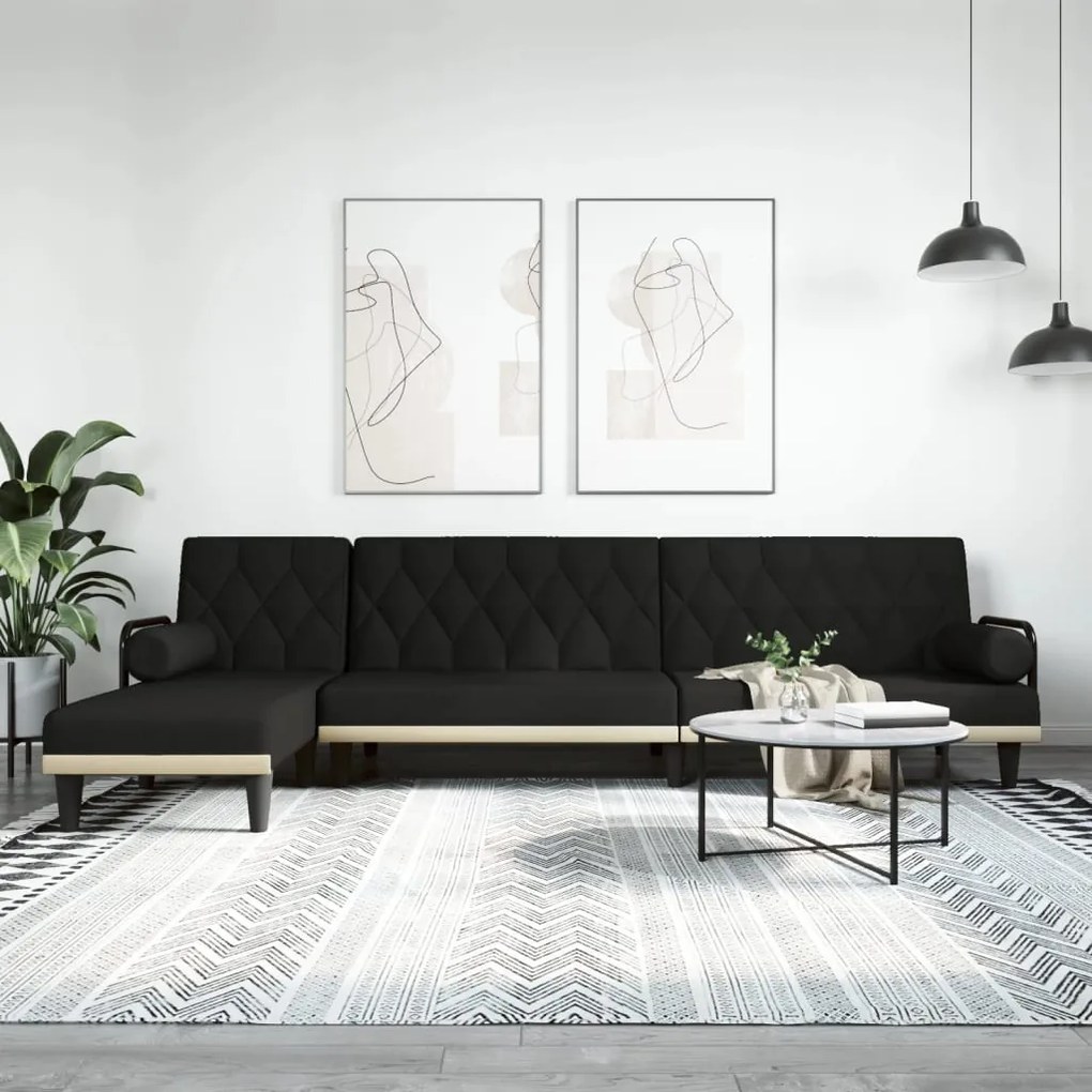 vidaXL Sofá-cama em forma de L 260x140x70 cm tecido preto