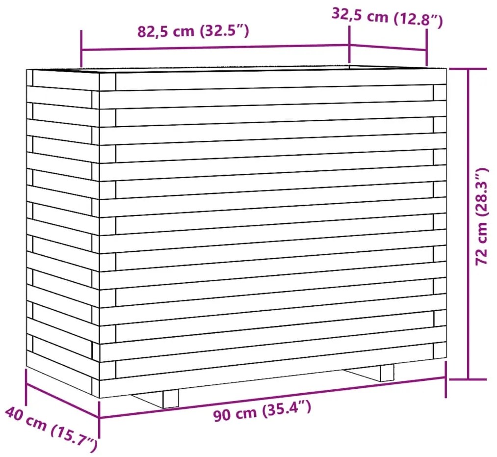 Vaso/floreira de jardim 90x40x72 cm pinho maciço branco