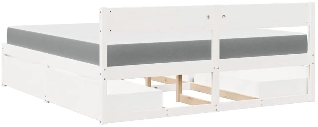 Cama com gavetas e colchão 180x200 cm pinho maciço branco