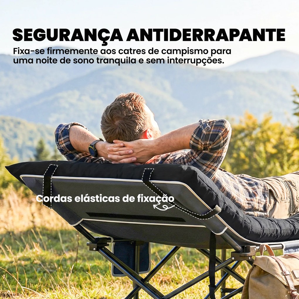 Esteira de Campismo Dobrável Portátil com Correias Antideslizante para Cama de Campismo Tenda Viagens Preto