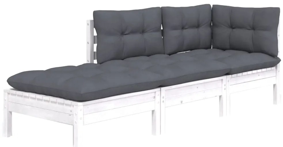 3 pcs conjunto lounge de jardim c/ almofadões pinho maciço