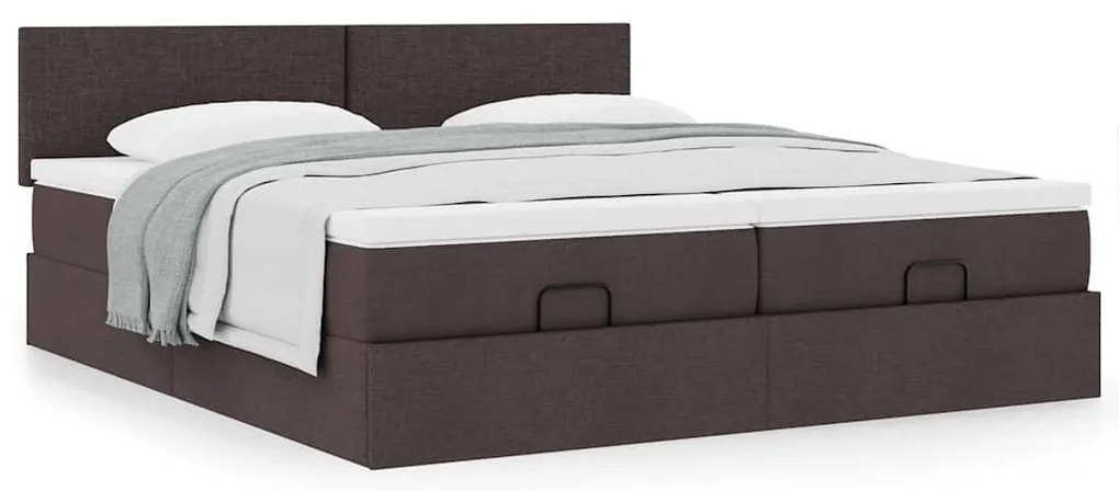 Estrutura de cama otomana com colchões tecido castanho escuro