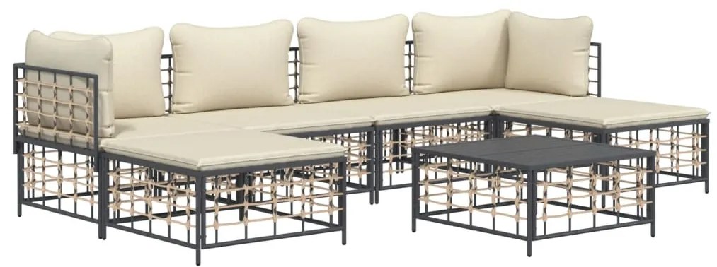 7 pcs conjunto lounge de jardim c/ almofadões vime PE antracite