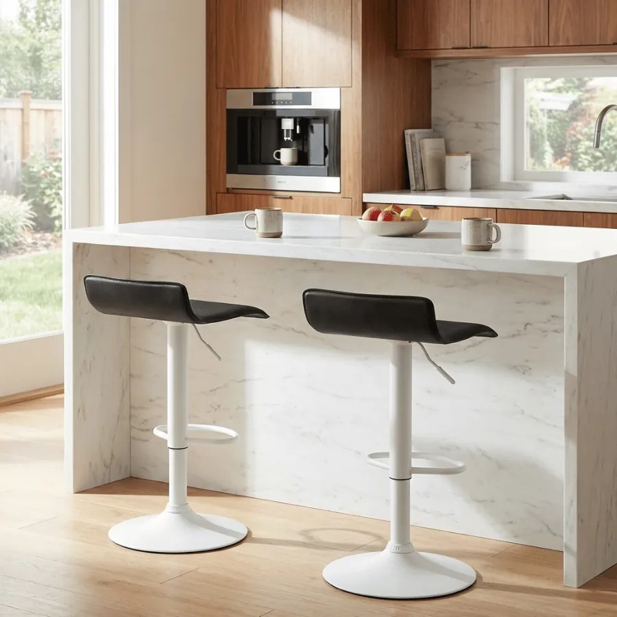 Conjunto de 2 bancos bar Dyn V2 Couro sintético Preto e Branco