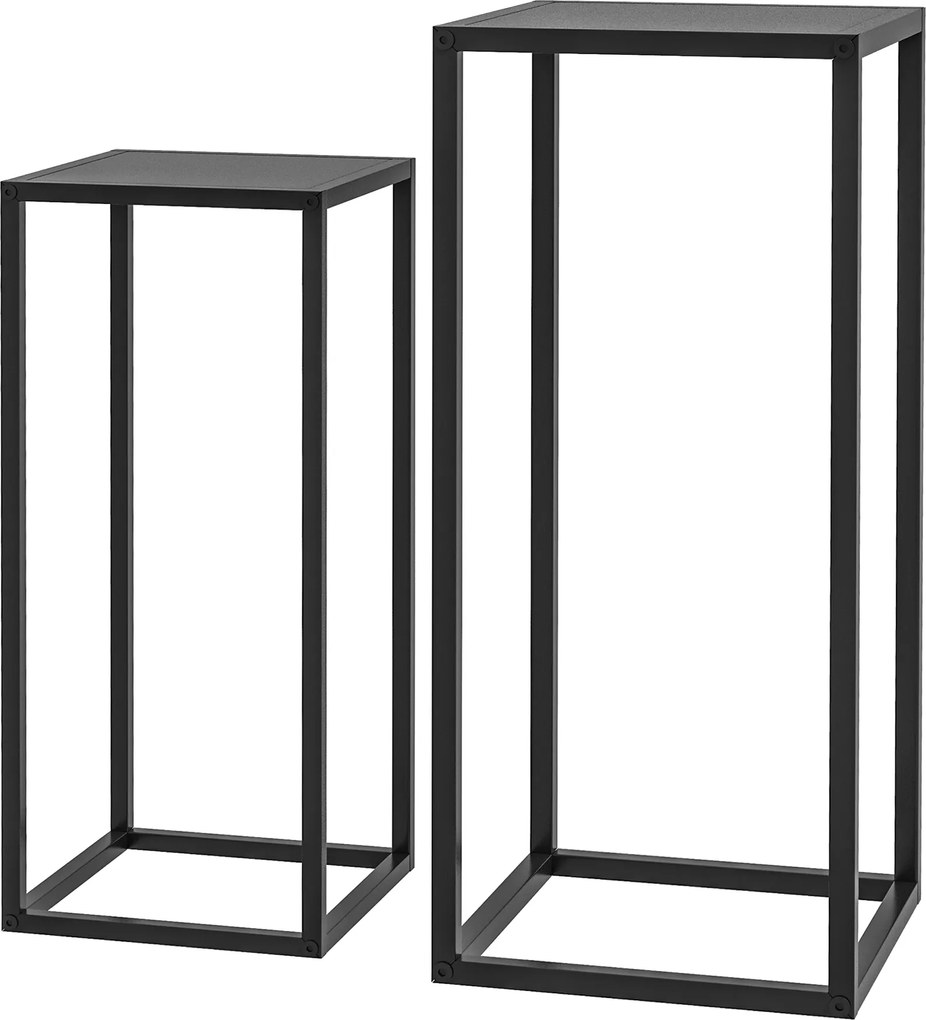 Conjunto de 2 suportes para vasos de flores encaixáveis, com 2 alturas diferentes (58,5 e 65 cm) - aço preto
