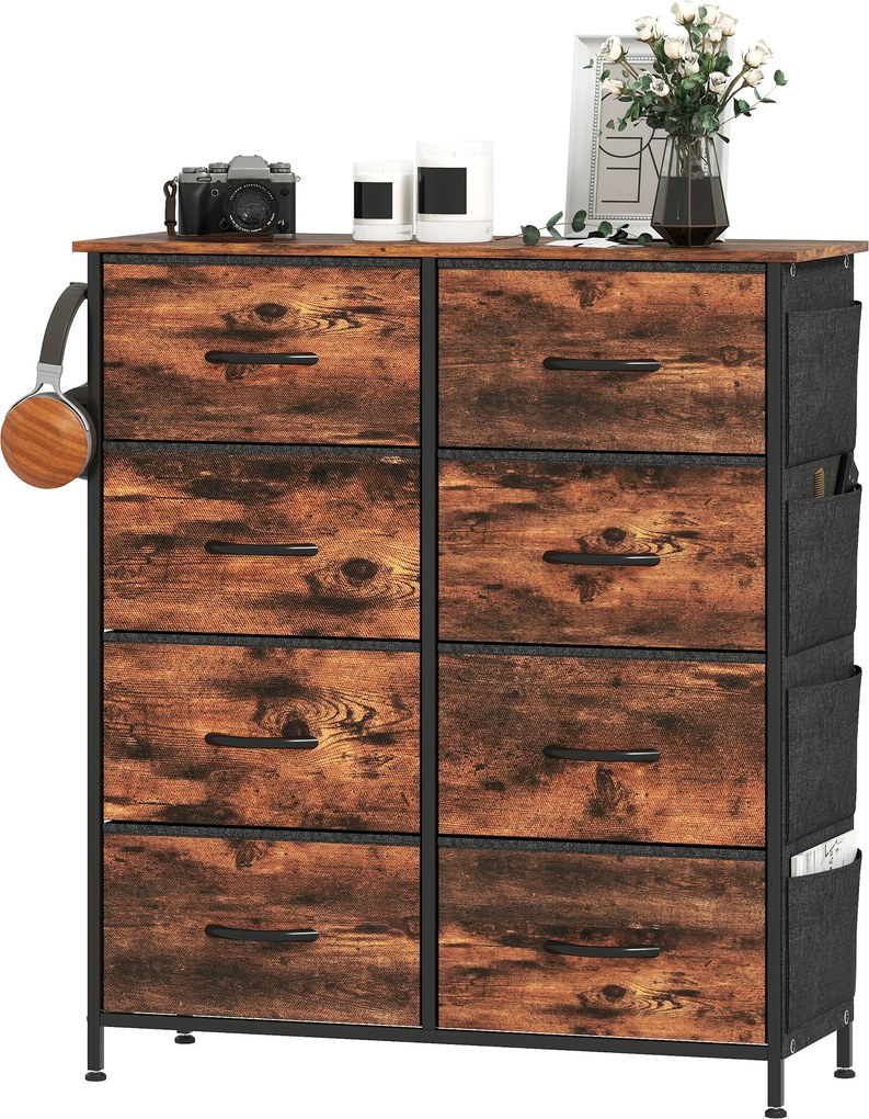Cómoda de Quarto, 86 x 30 x 94,5 cm, 8 Gavetas em Tecido, Castanho Rústico