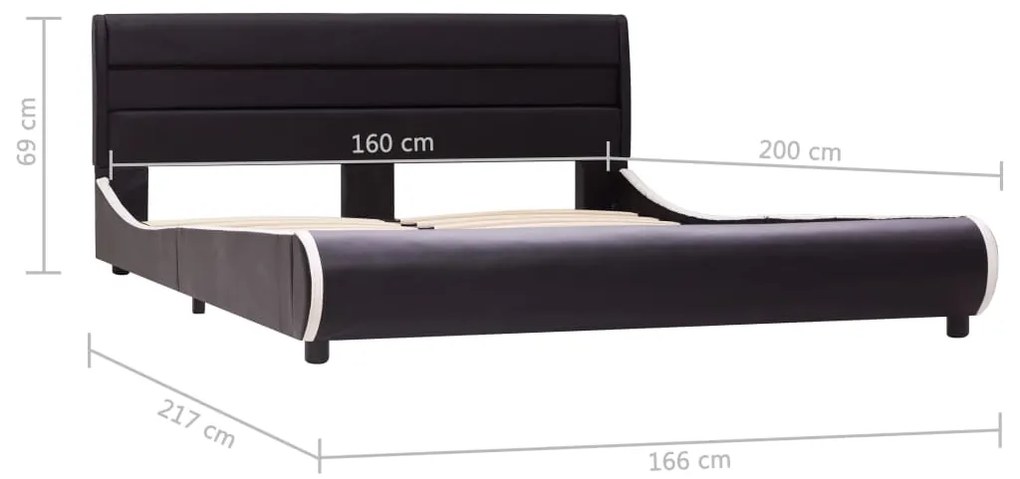 Estrutura de cama com LED 160x200 cm couro artificial preto