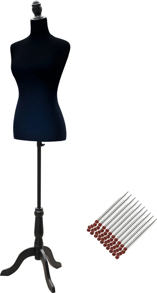 HOMCOM Manequim de Costura Feminino Manequim de Costura Ajustável a 130-168 cm com Tripé de Madeira Preto | Aosom Portugal
