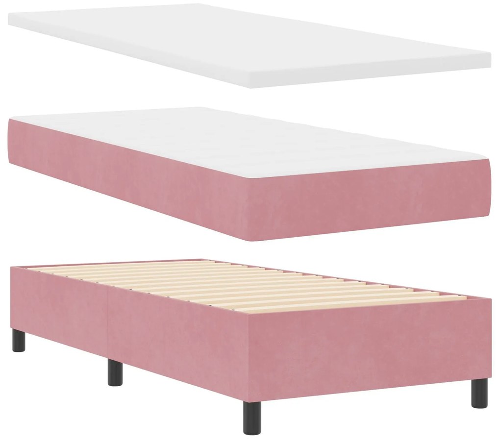 Cama Box Spring vidaXL com Colchão Rosa 90x190 cm Veludo
