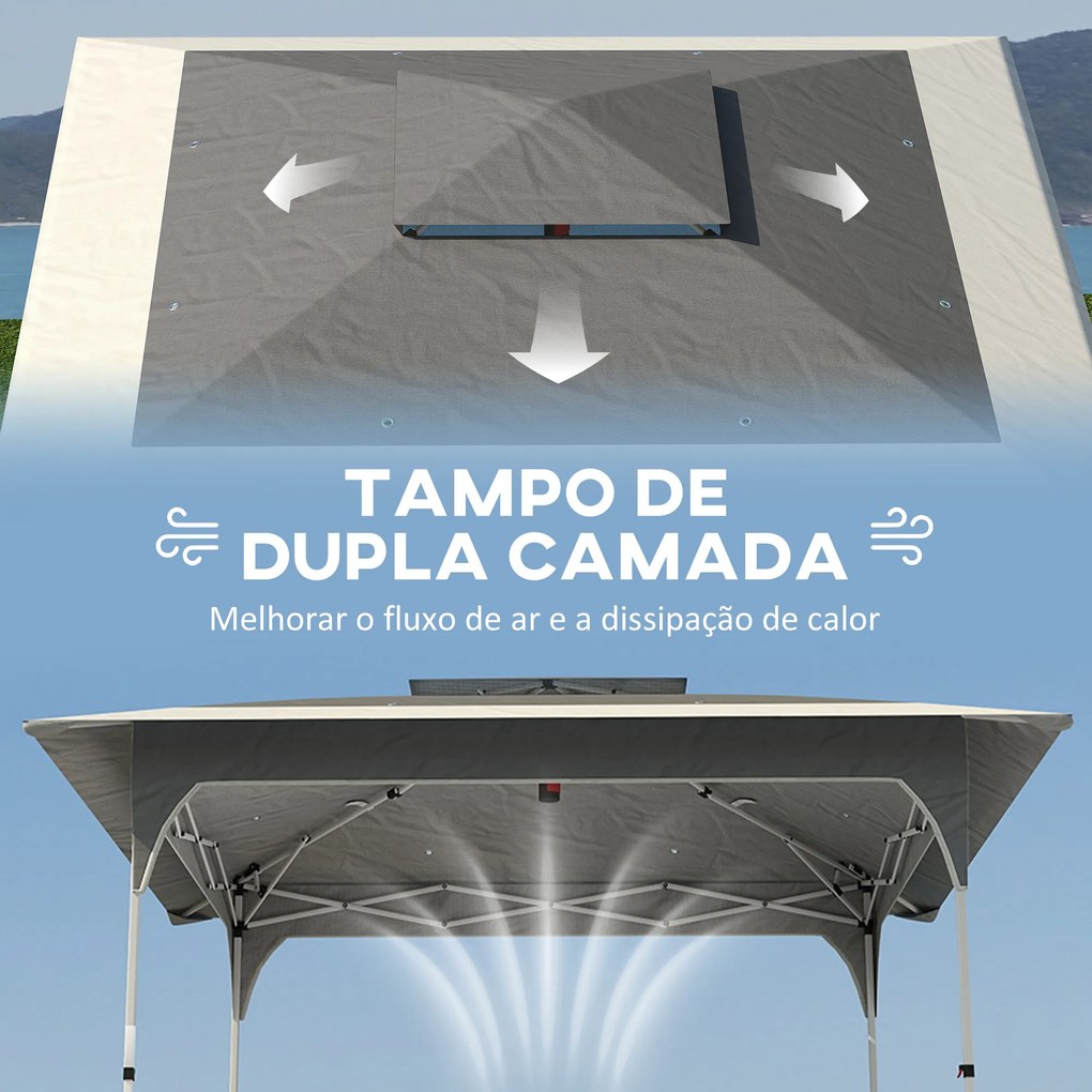 Tenda Dobrável 3,5x3,5 m Pop-up com Altura Ajustável 3 Níveis Teto Duplo Fecho Central e Bolsa UPF50+ Cinzento