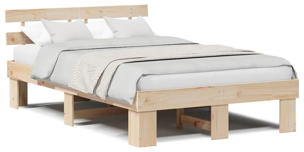 Estrado de Cama com Cabeceira 120x190 cm Madeira Maciça de Pinho