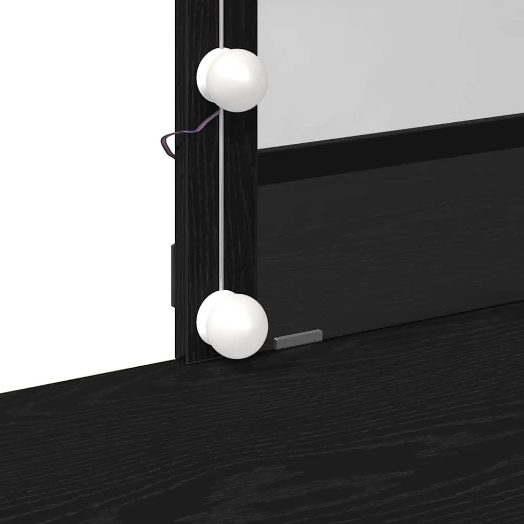 Mesa de Maquiagem com Espelho e Luzes LED Madeira de Carvalho Preto