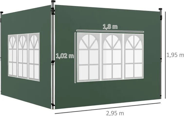 2 Paredes Laterais para Tenda de 3x3 / 3x4 m 295x195 cm (ESTRUTURA NÃO INCLUIDA) Parede de Substituição de Tecido Oxford para Tendas Dobráveis Verde