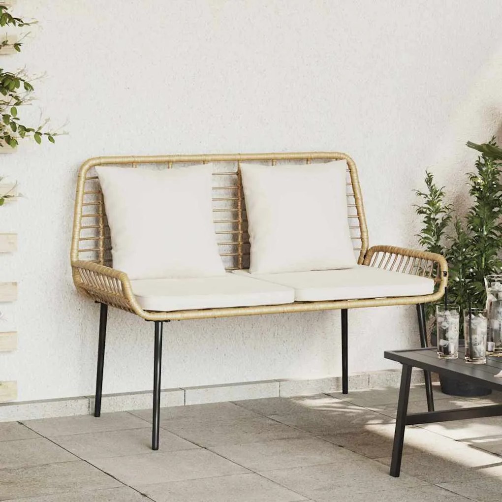 vidaXL Banco de jardim Castanho Preto Creme Rattan de poliéster e aço