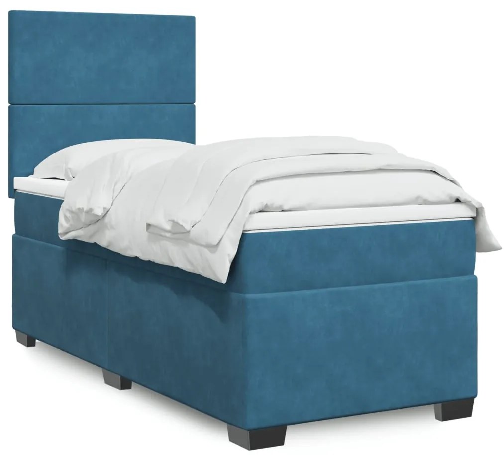 Cama boxspring com colchão 90x190 cm veludo azul