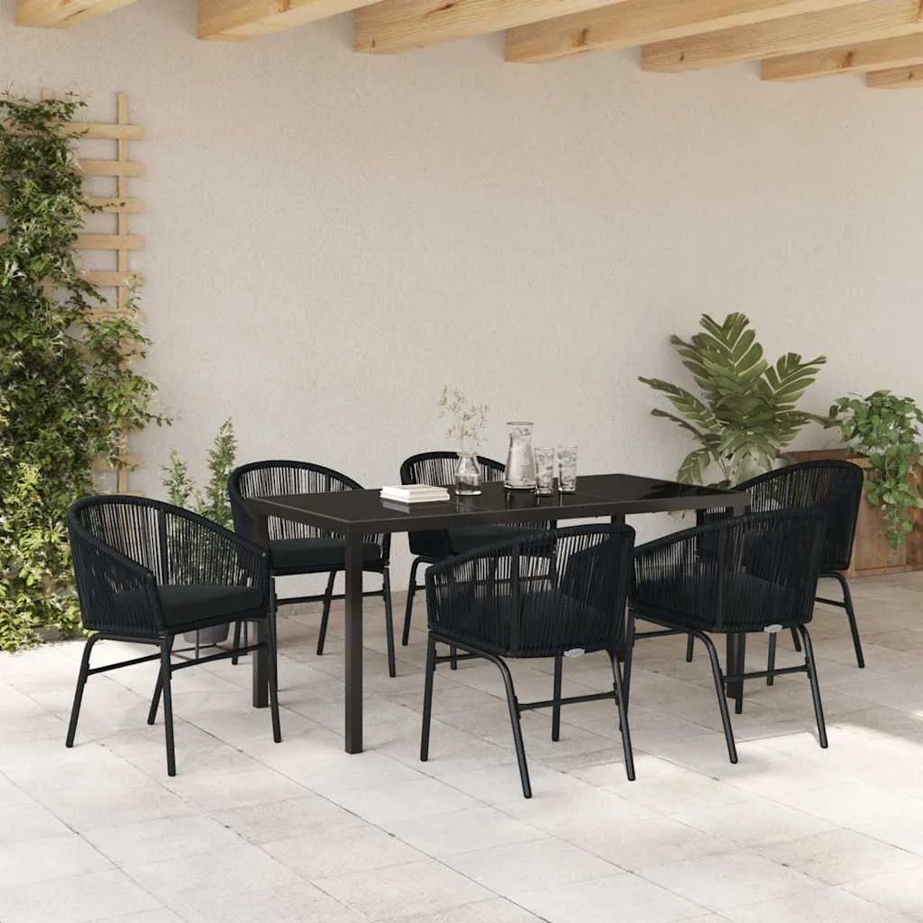 Conjunto de jantar de jardim com 7 peças – Rattan preto