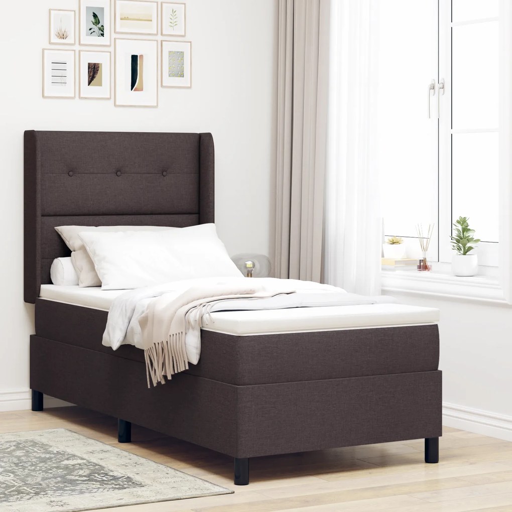Camas Box Spring vidaXL com Colchão Castanho Escuro 90x190 cm em Tecido
