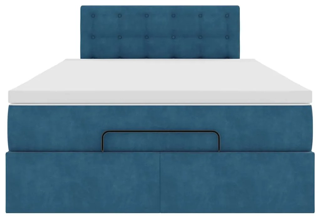Cama otomana com colchão 120x190 cm veludo azul-escuro