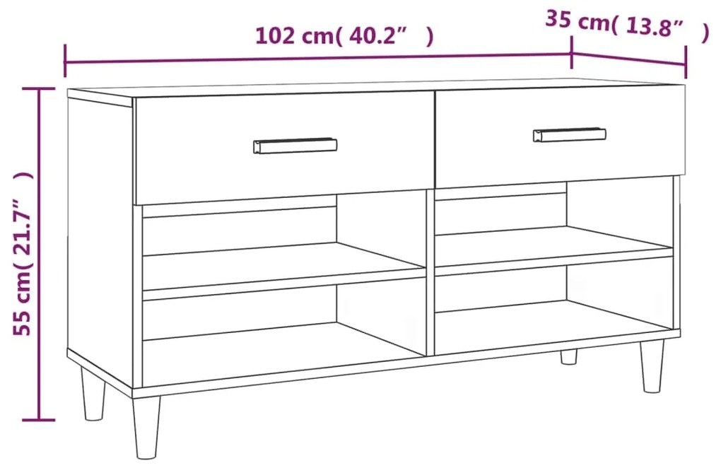 Sapateira 102x35x55 cm derivados de madeira carvalho castanho