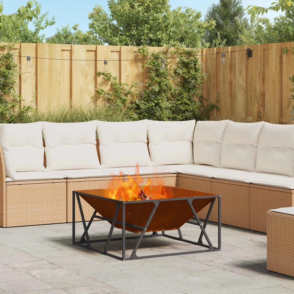 vidaXL Fire Pit Castanho 80 x 80 x 40 cm Aço resistente às intempéries