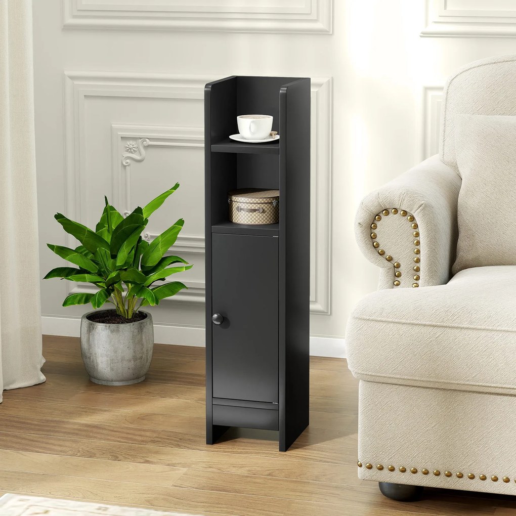 Conjunto de 2 armários de casa de banho 20 cm x 18 cm x 80 cm com porta e estantes ajustáveis, suporte para papel higiénico e organizador para casa de