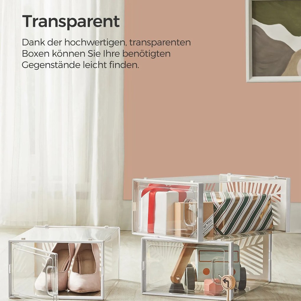 Conjunto de 12 caixas para sapatos até o tamanho 44 branco transparente