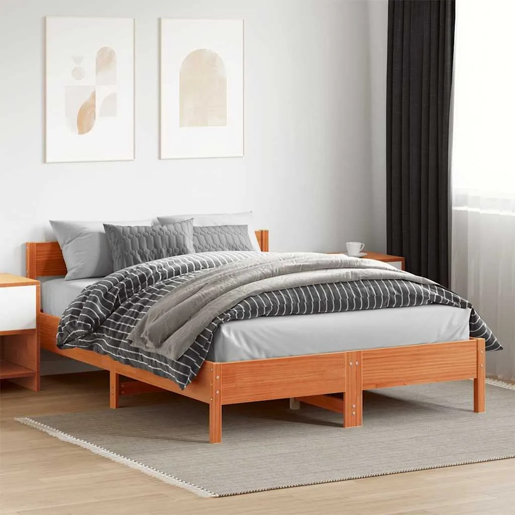 Cama sem colchão 160x200 cm madeira pinho maciço castanho-mel