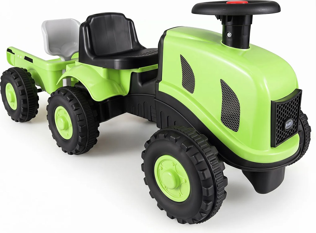 Andarilho Trator Infantil sem Pedais com Reboque, 88 x 35 x 35 cm crianças de 18 a 36 meses, Verde