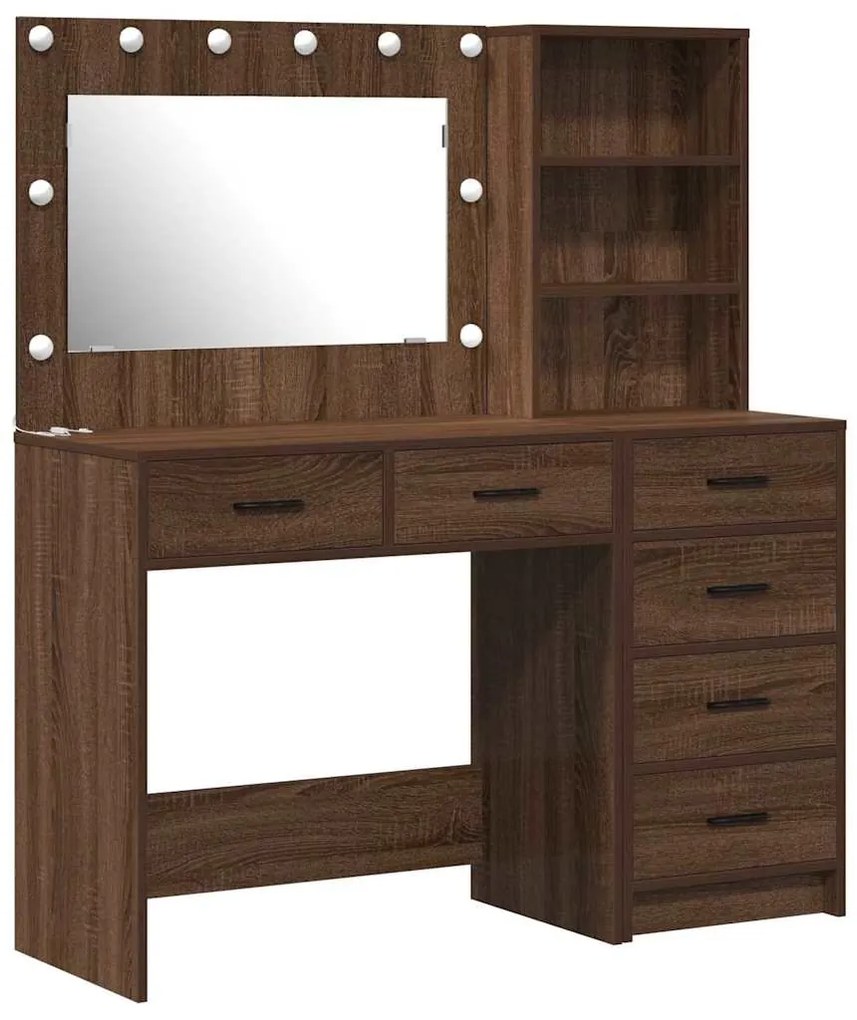Conjunto de Mesa de Maquilhagem 2 Peças com LED Madeira de Carvalho Pr