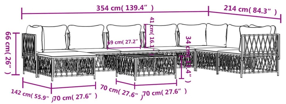 9 pcs conjunto lounge de jardim com almofadões aço antracite