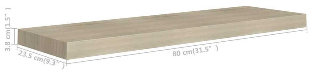 Prateleiras parede suspensas 2 pcs 80x23,5x3,8cm MDF carvalho