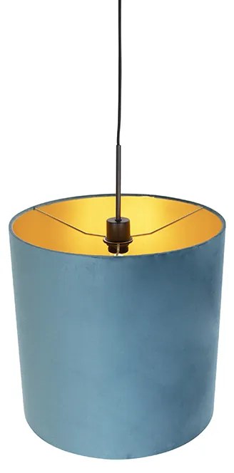 Candeeiro de suspensão com abajur em veludo azul com dourado 40 cm - Combi Clássico / Antigo