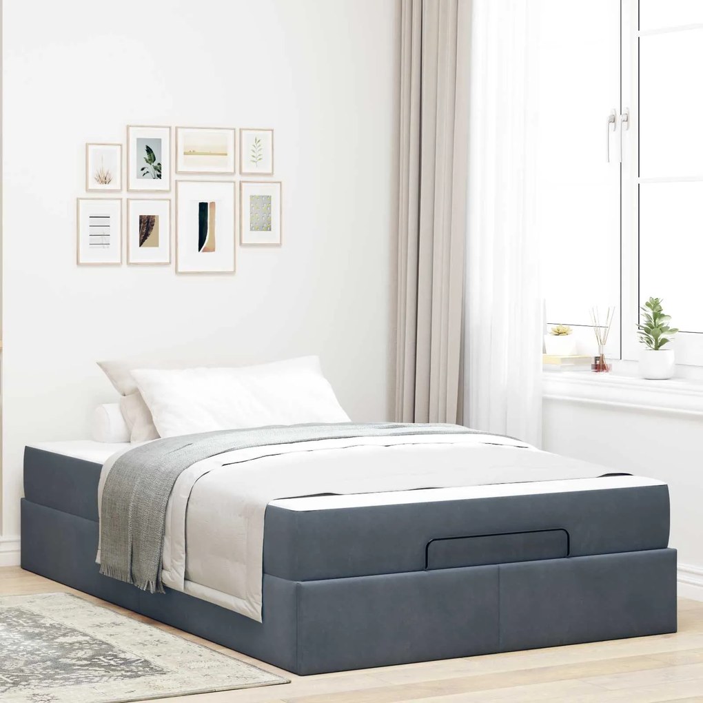 vidaXL Estrutura de cama com colchão 2 pcs Cinza Escuro Veludo