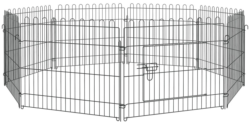 PawHut Parque Jogos Animais Estimação 8 Painéis Dobrável Cerca Porta Trava Seguro 71x61 cm Preto Resistente Para Cães Gatos | Aosom Portugal