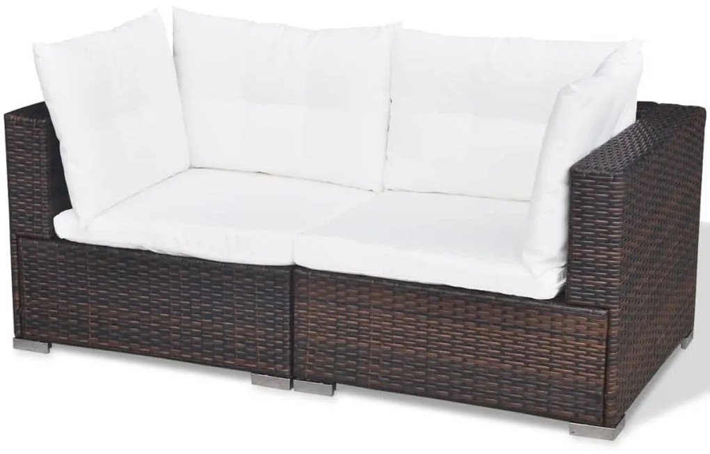 5 pcs conjunto lounge jardim c/ almofadões vime PE castanho