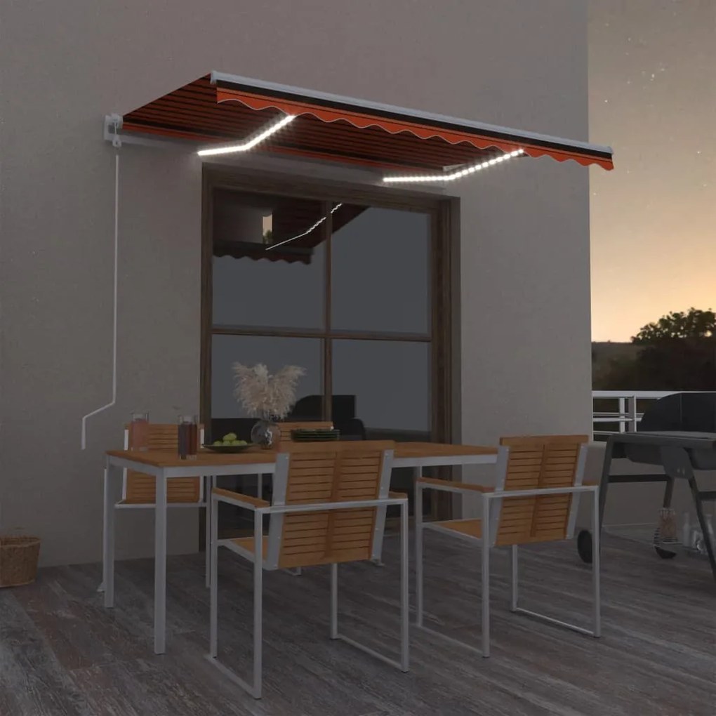 vidaXL Toldo autom. LED e sensor de vento 350x250 cm laranja/castanho