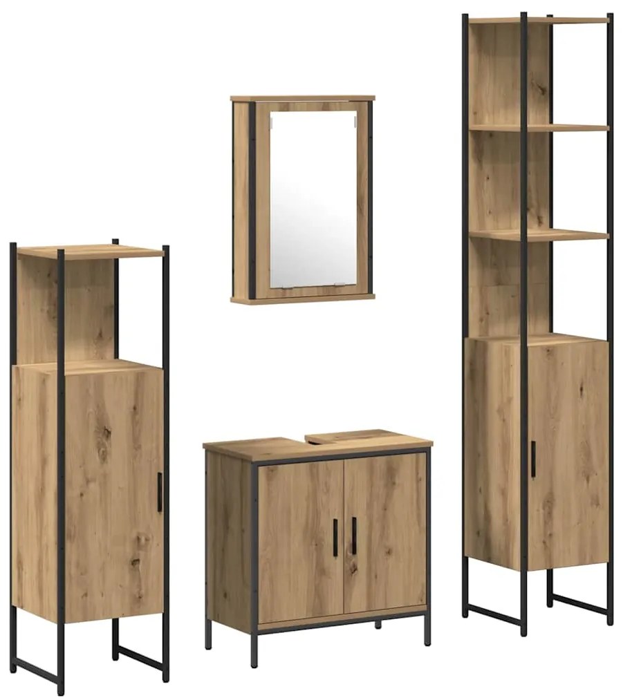 Conjunto de Mobiliário para Banheiro de 4 Peças em Carvalho Artisan e