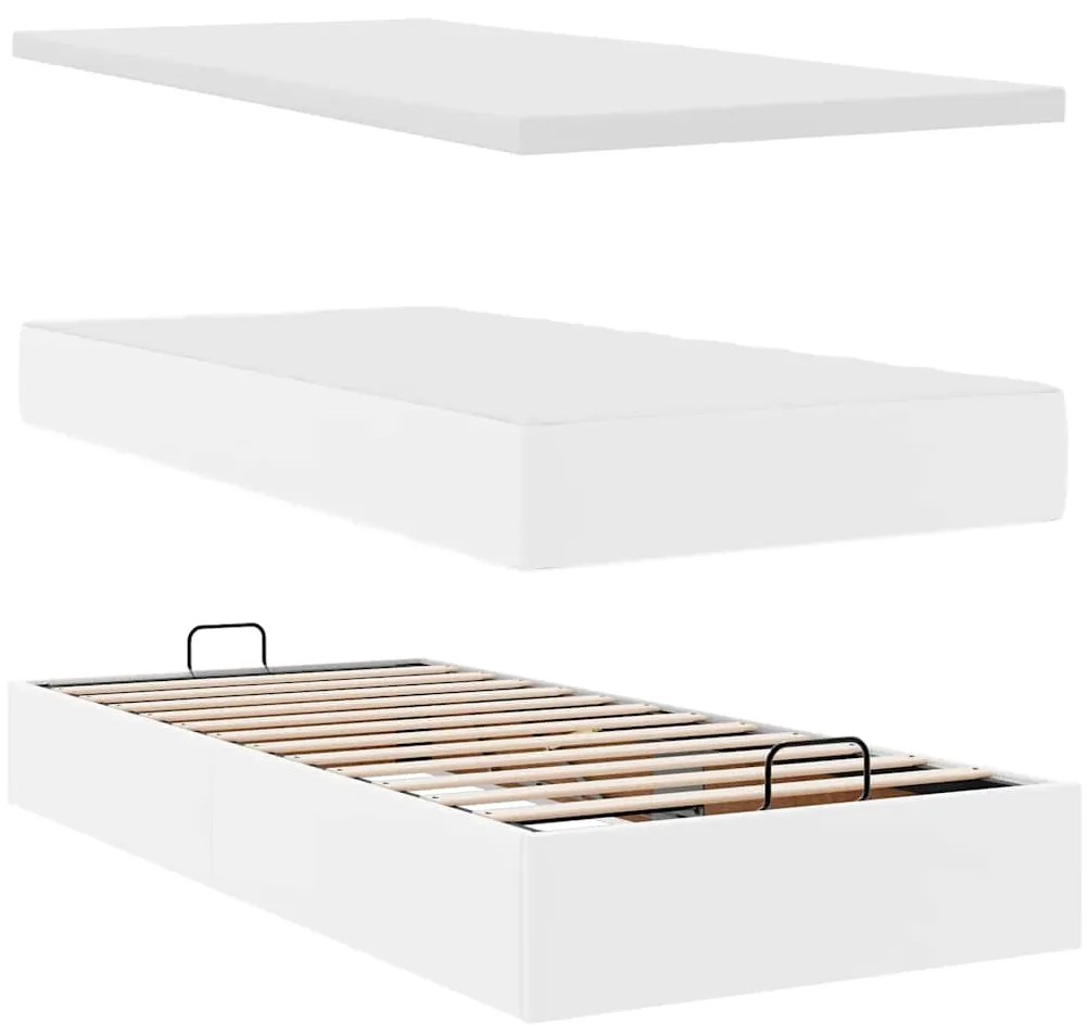 Cama otomana com colchão 100x200 cm couro artificial branco